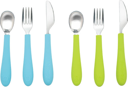 Kids Stainless Steel Utensils Set - Premium 18/8 Grade Silverware Kit - 2 Spoons, 2 Forks, and 2 Knives for Ages 4-7 - Silicone Easy-Grip Handles - Children Flatware Cutlery (Matte - Pink, Off White)