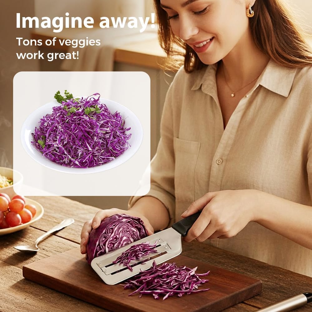 2026 Upgrade Cabbage Shredder for Coleslaw, Stainless Steel Cabbage Slicer Shredder,Stainless Steel Dual Blade Julienne Cutter, Kitchen Lettuce Knife