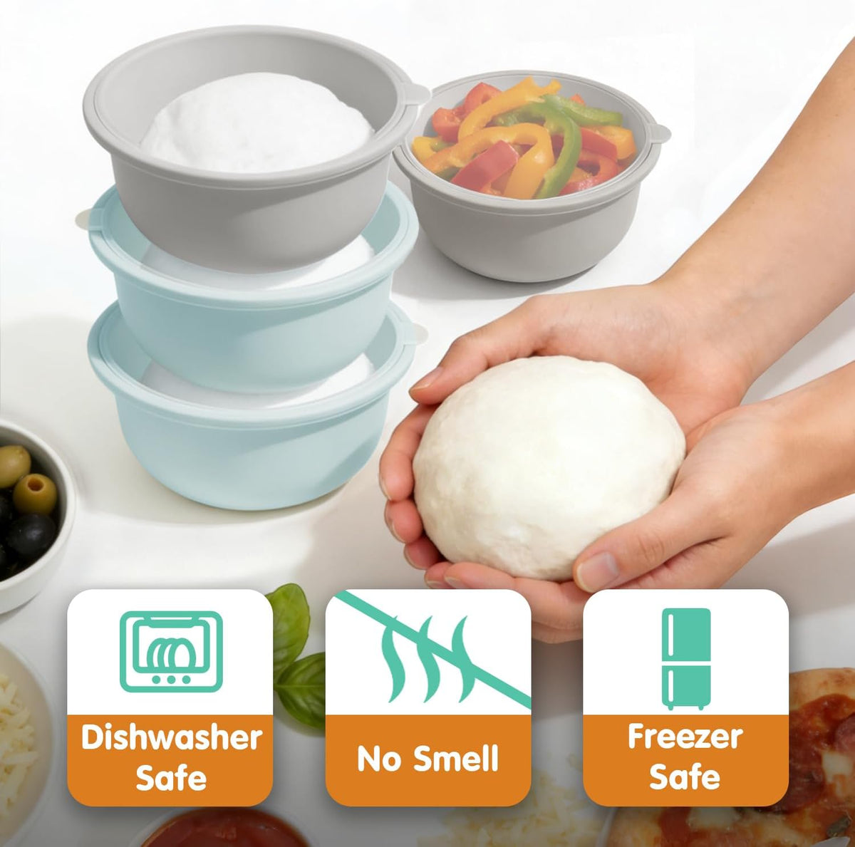 Stackable Silicone Pizza Dough Proofing Containers with Lids,Pizza Dough Proofing Box | Make 12" Pizzas 700ml(Beige)