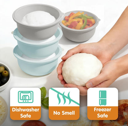 Stackable Silicone Pizza Dough Proofing Containers with Lids,Pizza Dough Proofing Box | Make 12" Pizzas 700ml(Beige)