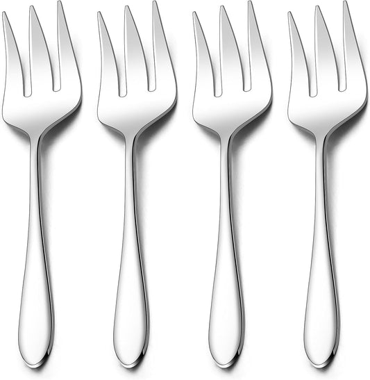 Stainless Steel Serving Forks, E-far 4-Piece Metal Hostess Serving Utensils Set for Meat Catering Buffet Party Kitchen Restaurant, Non-toxic & Dishwasher Safe