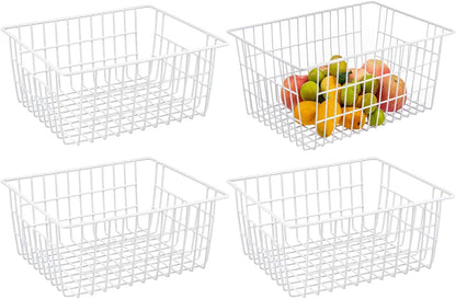 Redrubbit Wire Storage Baskets, Large Farmhouse Metal Freezer Basket Storage Organizer Bins with Handles for Kitchen Cabinets, Pantry, Closets, Bedrooms, Bathrooms, Set of 6, White