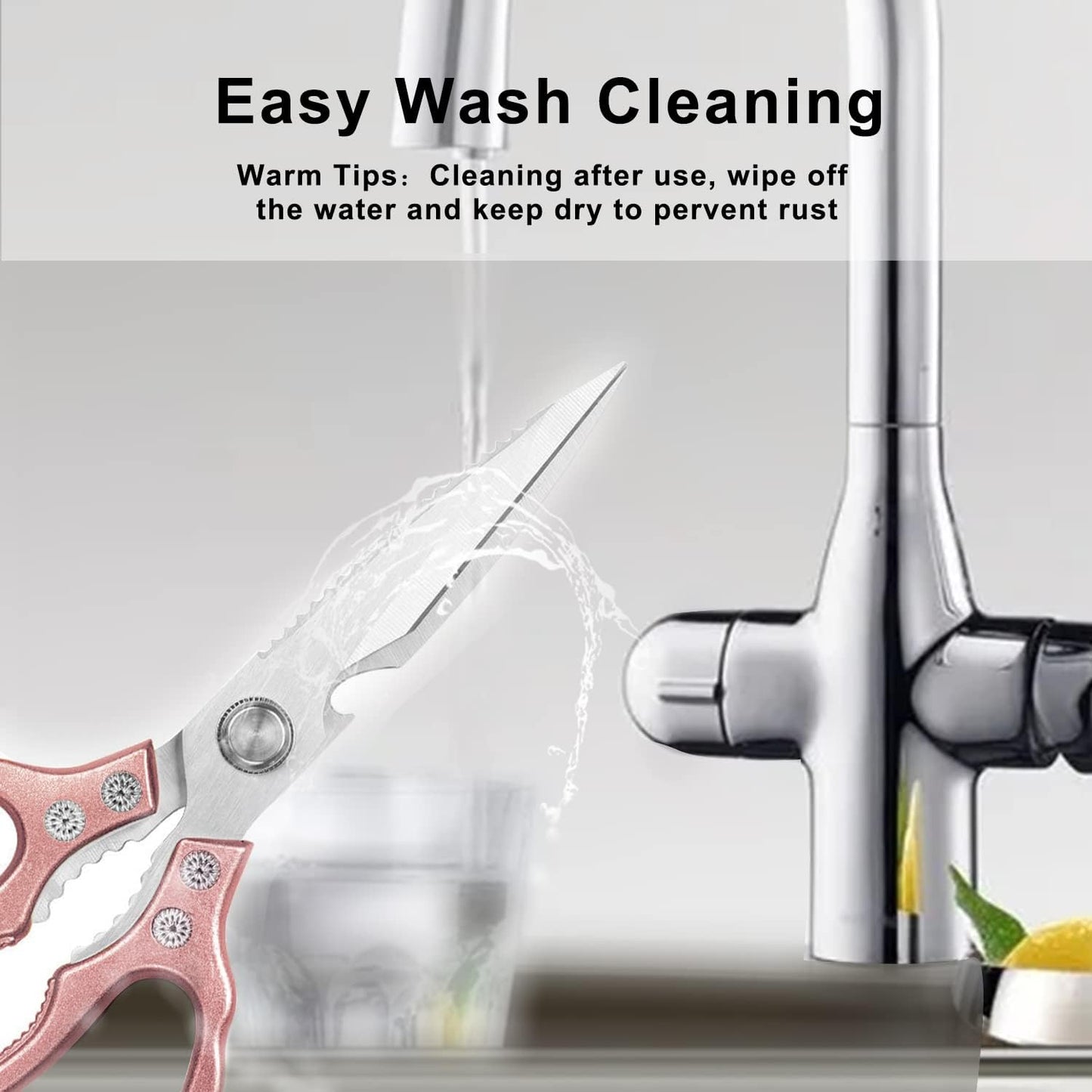 AWinjoy Heavy Duty Sharp Kitchen Scissors, Dishwasher Safe, Cooking Shears for Meat, Chicken, Fish, Poultry, Herb, Bread (Silver)