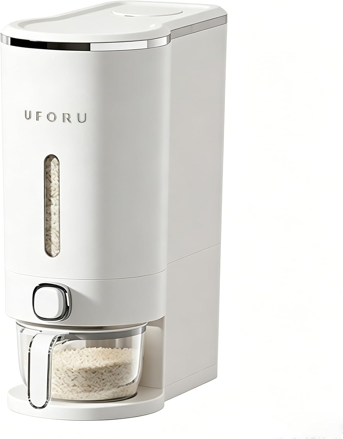 UFORU Rice Dispenser, Rice Storage Container with Measuring Cup for Kitchen Pantry Household, Dry Food Storage Containers Airtight, Sealed Moisture Proof (White 13Lbs)