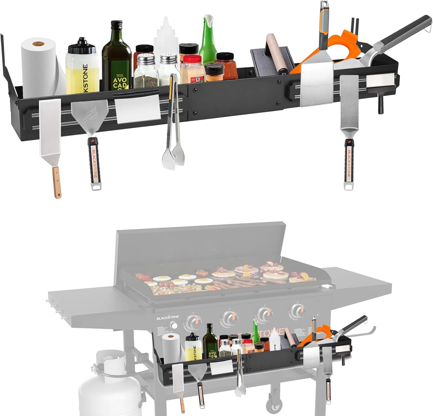 Front Griddle Caddy for Blackstone 28/28XL Inch With Two Magnetic Tool Holders, Large Capacity for Blackstone Griddle Accessories 28 Inches Bottle Storage, Easy Front Access, Black Stone Caddy