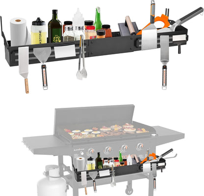 Front Griddle Caddy for Blackstone 28/28XL Inch With Two Magnetic Tool Holders, Large Capacity for Blackstone Griddle Accessories 28 Inches Bottle Storage, Easy Front Access, Black Stone Caddy