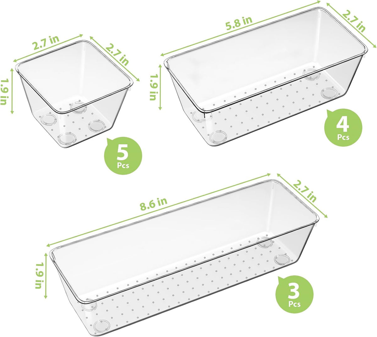 12 Pack Clear Drawer Organizer Set, 3 Sizes Bathroom Vanity Organizer Trays | Vanity and Makeup Organizer | Bathroom Organizer Trays | Storage Bins For Makeup | Cosmetics | Jewelry | Gadgets