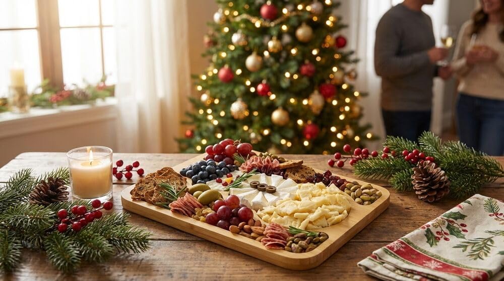Farberware Build-A-Board Bamboo Cutting Board with Built-In Compartments & Clear Locking Lid, Black Handles, Charcuterie, Snack Tray, Food Prep and Serving Platter