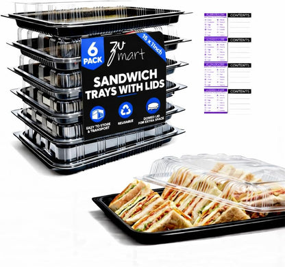 6 Pack Catering Trays with Lid – 13" Serving Trays with Lids - Reusable Serving Platter With Lid for Catering, Buffet, Picnics & Events – Party Trays With Lids (13.39 × 9.84 × 2.95 inch)