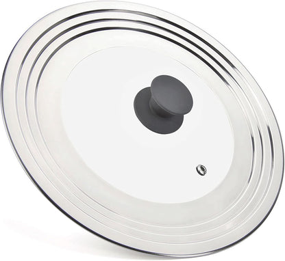 Universal Pans Pots Lid Cover Fit All 8.25 Inch to 12 Inch Pots/Pans/Woks Stainless Steel and Glass Lid with Heat Resistant Knob, Black