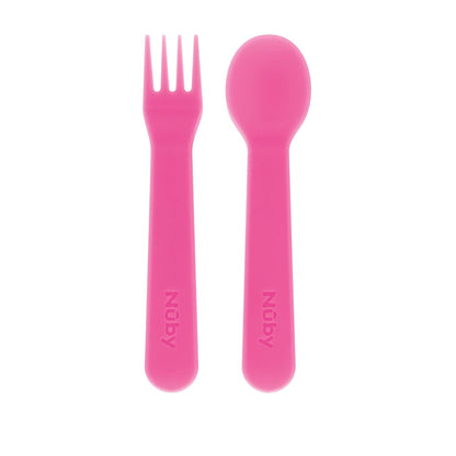 Nuby Toddler Utensils with Travel Case - Self-Feeding Fork & Spoon Set for Kids - Easy-to-Hold Training Utensils with Rounded Safe Edges for Independent Mealtime - Dinosaurs