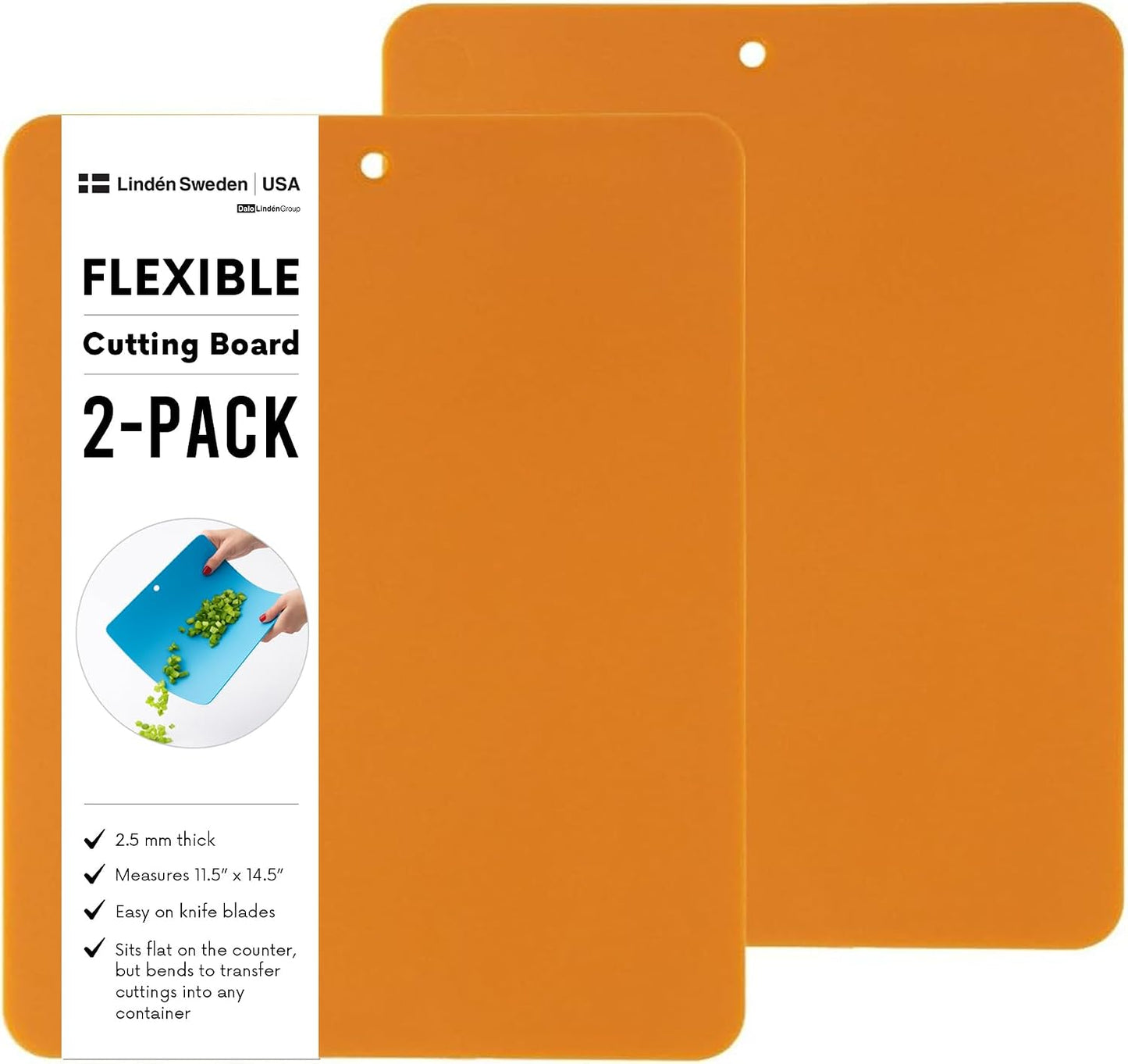 Linden Sweden Flexible Cutting Board 2-Pack - Lays Flat for Secure Work Surface - Extra-Thick for Durability - BPA-Free and Food-Safe (Red)