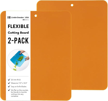Linden Sweden Flexible Cutting Board 2-Pack - Lays Flat for Secure Work Surface - Extra-Thick for Durability - BPA-Free and Food-Safe (Red)