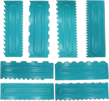 Cake Scraper set of 8 Pack Cake Edge Tools -16 Design Textures-Blue