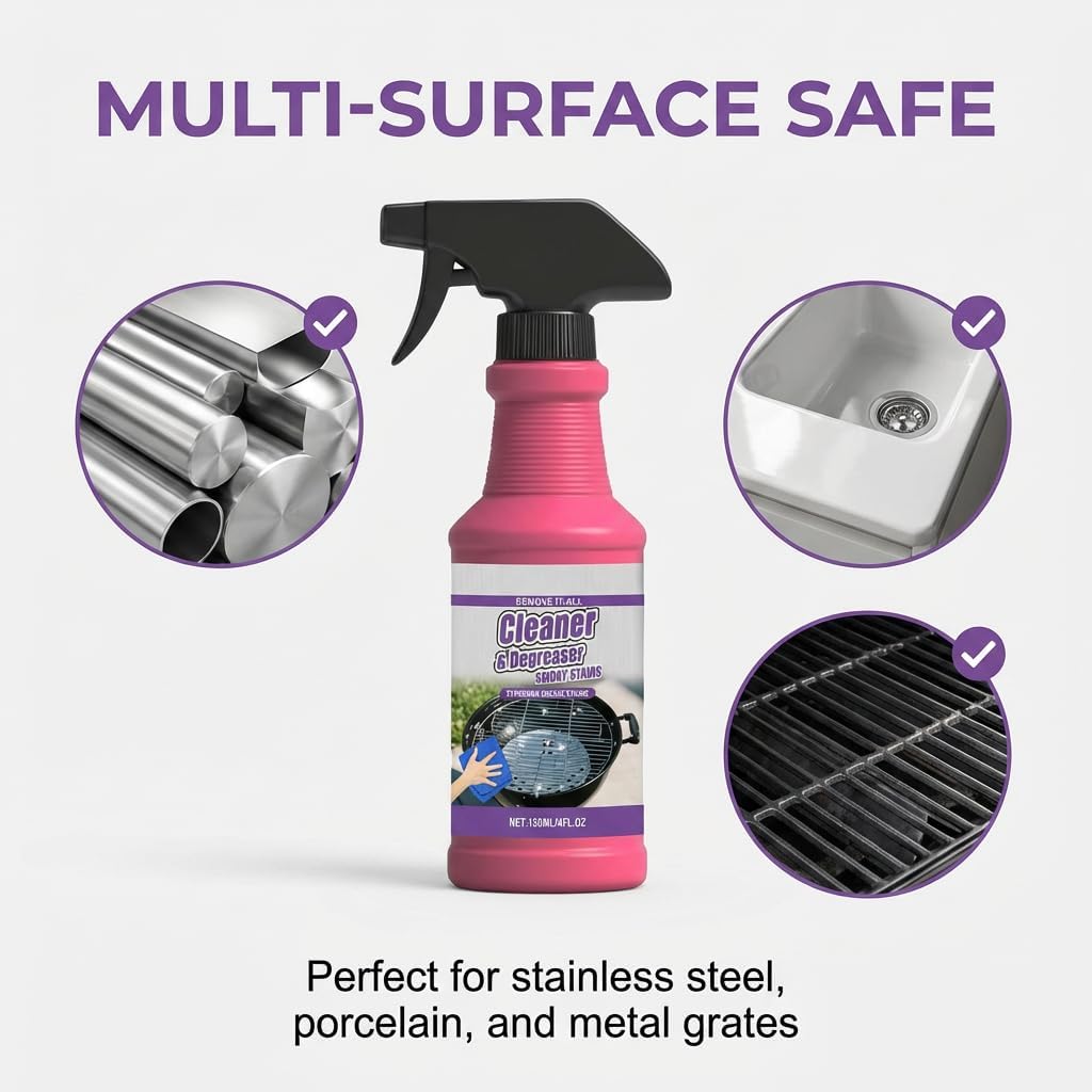 Heavy Duty Grill Degreaser Spray, 2026 Upgrade Heavy Duty Grill Grease Eraser Spray with Cloth Sponge Scrubber Set,Remove Stubborn Grease Smoky Stains Outdoor BBQ Smoker Grates (2)