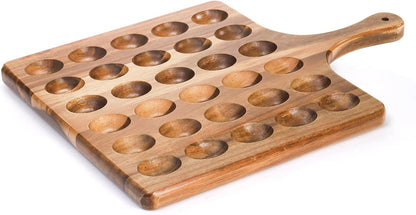 Okllen 30 Holes Reversible Wooden Deviled Egg Platter with Handle, Acacia Wood Deviled Egg Tray Charcuterie Board, Deviled Egg Holder, 17"x13"