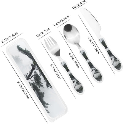 3-Piece Kids Silverware Set With Storage Case, Stainless Steel Reusable Children Safe Knife Spoon Fork Set Blue Active Girl Running Sunset Children Flatware Set For Kids Lunch Box - Colors A