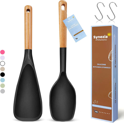 Large Silicone Cooking Spoons Set, 2 Pcs Heat Resistant Serving Spoon, Multifunction Nonstick Spatula Spoon, Kitchen Cucharras de Silicona for Mixing, Stiring, Basting, Scooping, Scraping