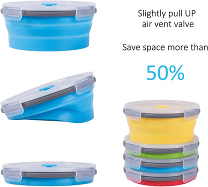 Collapsible Food Storage Containers with Lids, 4 Pack, 40 oz Silicone 1-Compartment Meal Prep Containers Reusable, Lunch Bento Boxes for Adults, Microwave Freezer Dishwasher Safe, BPA-Free, Black