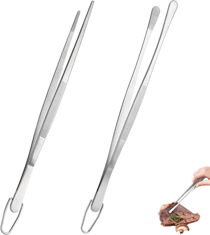 U-Taste 8"+10"+12" Kitchen Cooking Tweezer: 18/8 Stainless Steel Food-Grade Metal Food Tong, Flexible Pinching, Seamless-Welding and Sturdy for Serving Grilling Frying, Plating, Feeding (Pointed Tip)