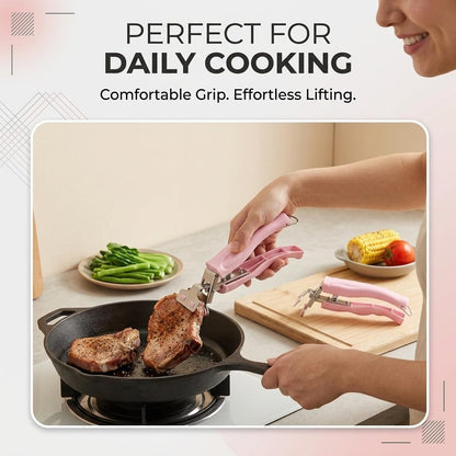 Anti Scald Plate Gripper and Thick Silicone Pinch Mitts Set, Hot Bowl Holder Retriever Tongs, Heat Resistant Oven Gloves Clip for Moving Hot Dishes