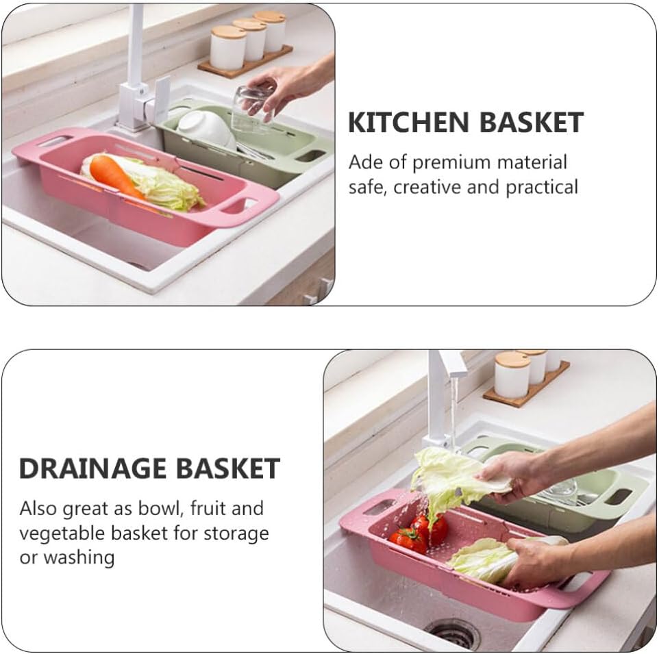 Cabilock Extendable Over The Sink Colander Fruits and Vegetables Drain Basket Expandable Dish Drying Rack Adjustable Trainer Sink Washing Basket for Kitchen
