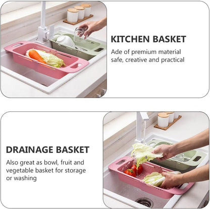 Cabilock Extendable Over The Sink Colander Fruits and Vegetables Drain Basket Expandable Dish Drying Rack Adjustable Trainer Sink Washing Basket for Kitchen
