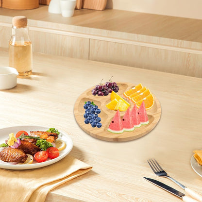 Divided Serving Tray, Bamboo Appetizer Party Platter with 5 Compartments For Serving Dishes, Servings Platter, Chip And Dip Trays, Veggie Tray, Or Taco, Round (SIZE:8")