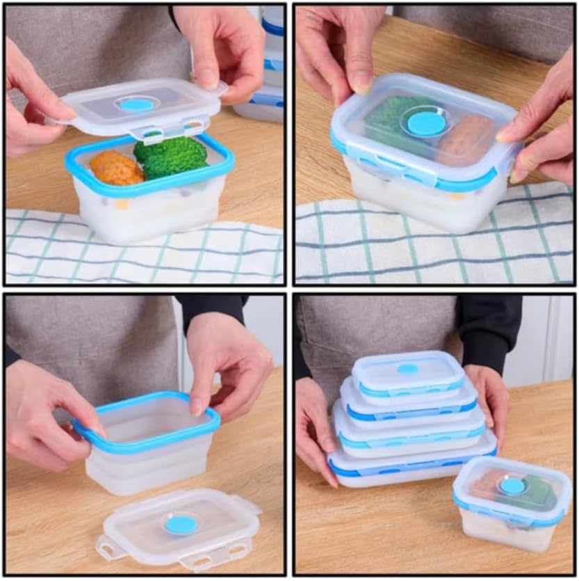ECOBERI Collapsible Silicone Food Storage Containers, BPA Free, Microwave, Freezer and Dishwasher Safe, Lunch, Meal Prep, Travel, Space-Saving
