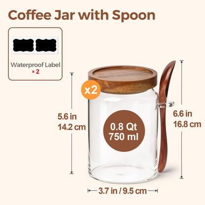 ComSaf 2Pcs (4.2Qt) Wide-Mouth Flour Sugar Storage Containers - Include Scoops & Labels, Easy to Scoop & Airtight, Large Glass Jar for Bakers to Store Bulk Flour, Rice, and Dry Goods in Kitchen Pantry