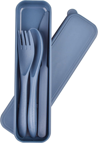 2 Sets Reusable Utensil Set with Case, Portable Plastic Spoons Fork Knife Camping Utensils for Lunch Box Accessories for Kids Adults Travel Picnic Camping Daily Use(Blue, Black)