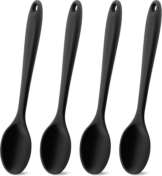 Silicone Spoons for Cooking, Large Serving Spoons 10.8" Nonstick Heat Resistant Cooking Spoons Utensils Mixing Kitchen Spoon for Cooking, Baking, Serving, Mixing and Stirring, Black