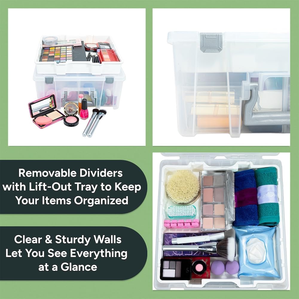 Best Kept Super Satchel Double Deep Compartment Box - Art Storage with 8 Removable Compartments | Smart Closure for Craft Supplies, Home & Office Improvement