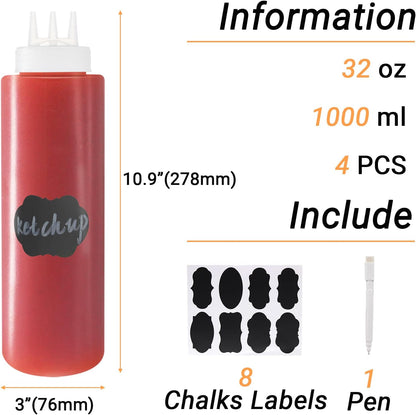 32 oz / 1000 ml Plastic Squeeze Bottles 3-Hole