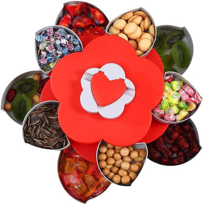 EUBUY Snack Storage Box, Rotating Candy Box Petal Shape Food Snack Storage Box, Food Fruit Storage Box, Double Deck Petal Shaped Platter for Home Party Wedding
