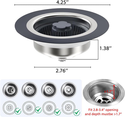 3 in 1 Kitchen Sink Drain Strainer and Stopper Combo,Stainless Steel