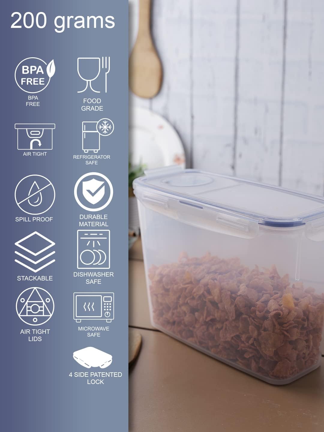 LOCK & LOCK LocknLock Easy Essentials Food Storage with Flip Lid/Airtight container, BPA Free, 10.1-Cup, Clear
