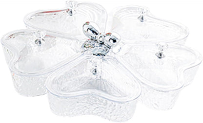Dried Fruits Tray Candy Snack Plates Platter Appetizer Tray Divided Serving Tray for Cupcake Dried Fruits Family Holiday Home, Clear Grey Bowknot