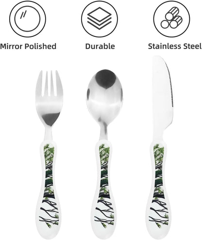 3-Piece Kids Silverware Set With Storage Case, Stainless Steel Reusable Children Safe Knife Spoon Fork Set Classic Cocktail Children Flatware Set For Kids Lunch Box