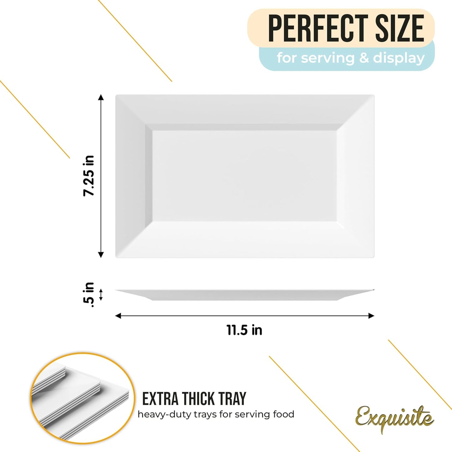 Exquisite Plastic Serving Trays For Party - 40 Pcs 7.5 Inch White Serving Platters, Plastic Trays For Food, White Tray, Food Tray Disposable Platters For Parties, Catering & Buffet
