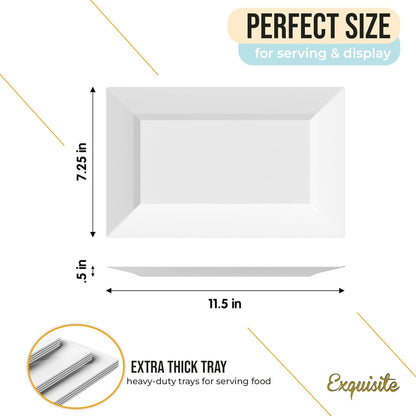 Exquisite Plastic Serving Trays For Party - 40 Pcs 7.5 Inch White Serving Platters, Plastic Trays For Food, White Tray, Food Tray Disposable Platters For Parties, Catering & Buffet