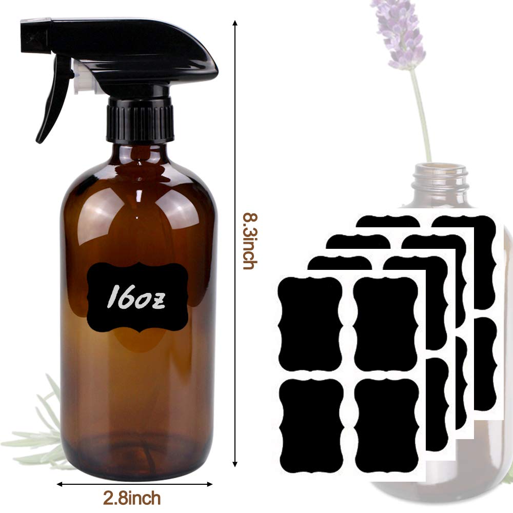 Bontip Glass Spray Bottle 16 oz for Cleaning, Plants (2 Pack, Amber)