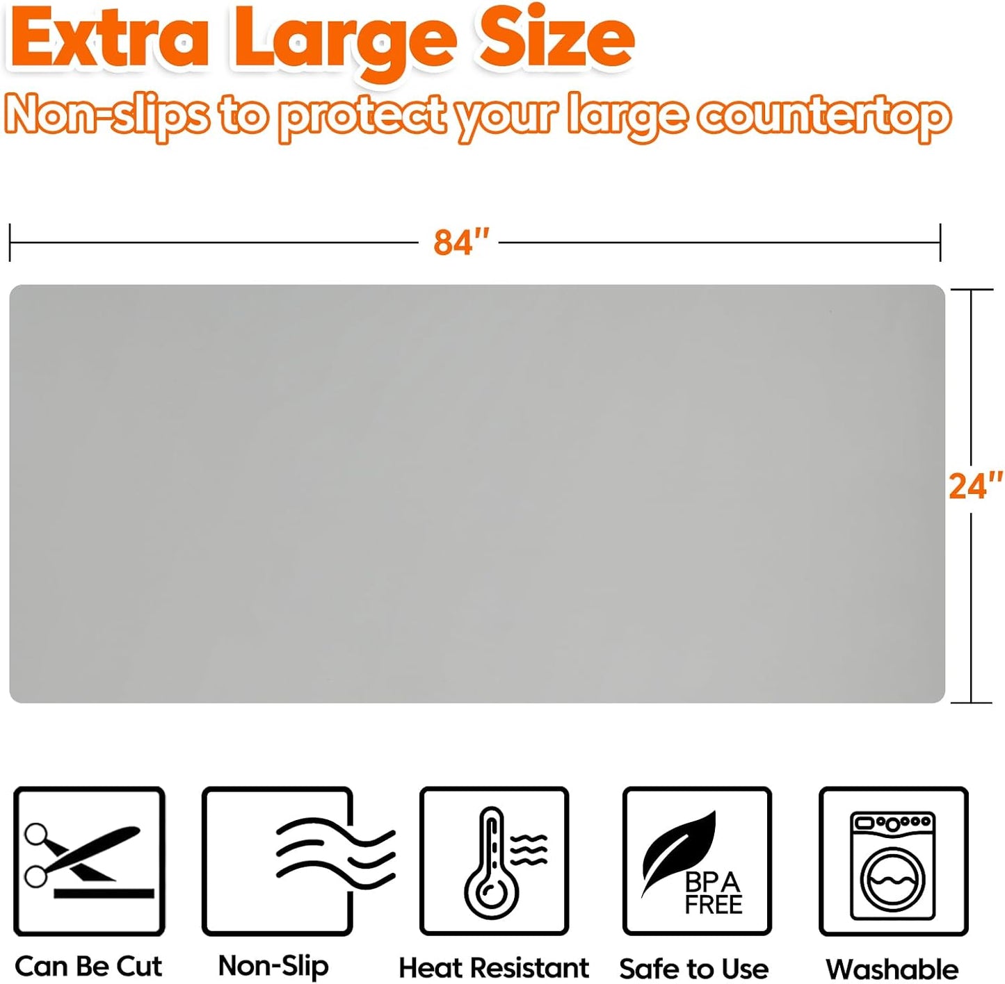 Extra Large Silicone Mat, 84”x24” Heat Resistant Mats for Countertop, Cuttable Waterproof Kitchen Counter Mat, Multipurpose Countertop Protector Mat, Silicone Mats for Kitchen Counter (Translucent)