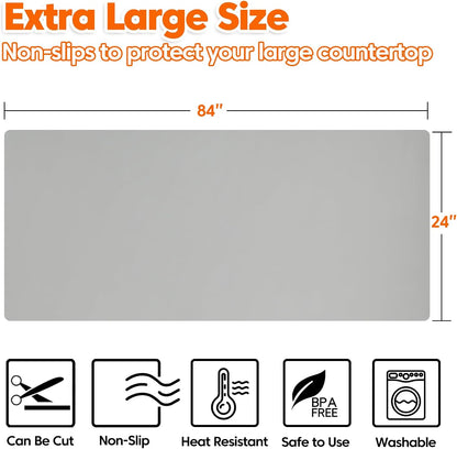 Extra Large Silicone Mat, 84”x24” Heat Resistant Mats for Countertop, Cuttable Waterproof Kitchen Counter Mat, Multipurpose Countertop Protector Mat, Silicone Mats for Kitchen Counter (Translucent)
