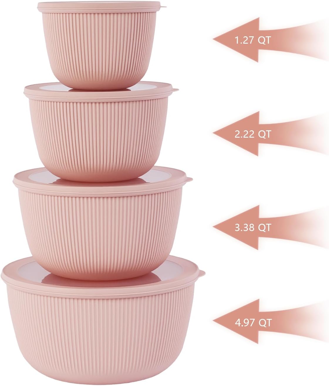 BoxedHome Plastic Mixing Bowls with Lids Set,4.97QT Large Capacity Deep Nesting Bowl,8 Pieces Set BPA-Free Prep Bowls,Dishwasher & Microwave Safe,Beige