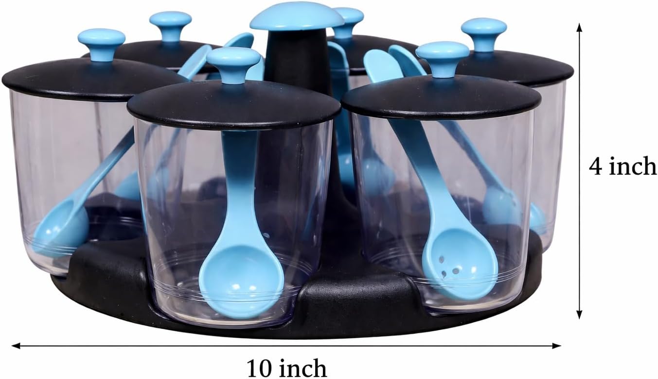 Multipurpose Pickle Jar for Dining Table Revolving Plastic Multi Purpose Achaar Pickle Container Chutney Tray Mukhvas Dining Spice Stand Masala Tray Transparent (Multi Color)