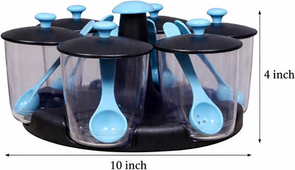 Multipurpose Pickle Jar for Dining Table Revolving Plastic Multi Purpose Achaar Pickle Container Chutney Tray Mukhvas Dining Spice Stand Masala Tray Transparent (Multi Color)