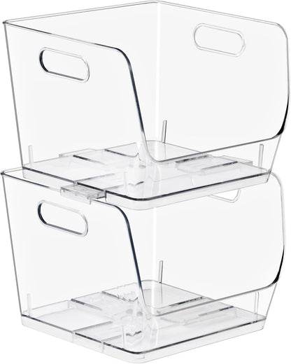 Sorbus Stackable Storage Bins Open Front - Clear Stackable Storage Bins - Pantry Bins for Storage and Organization - Acrylic Stackable Bins for Kitchen - Clear Pantry Organizer Bins (Medium 2 Pack)