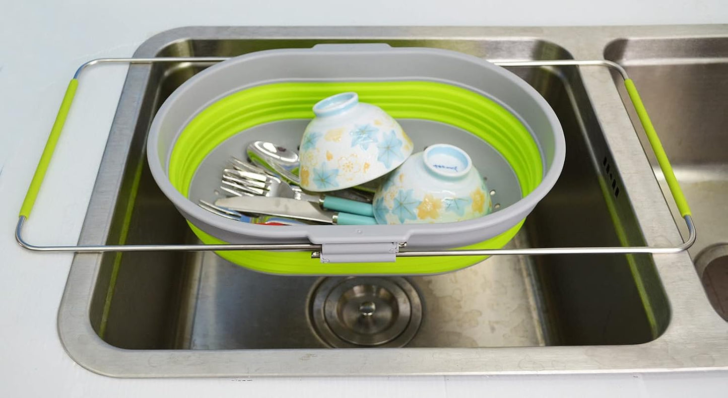 SAMMART 5L (1.3 gallon) Expandable & Collapsible Over The Sink Rectangular Colander (1, White/Grey)