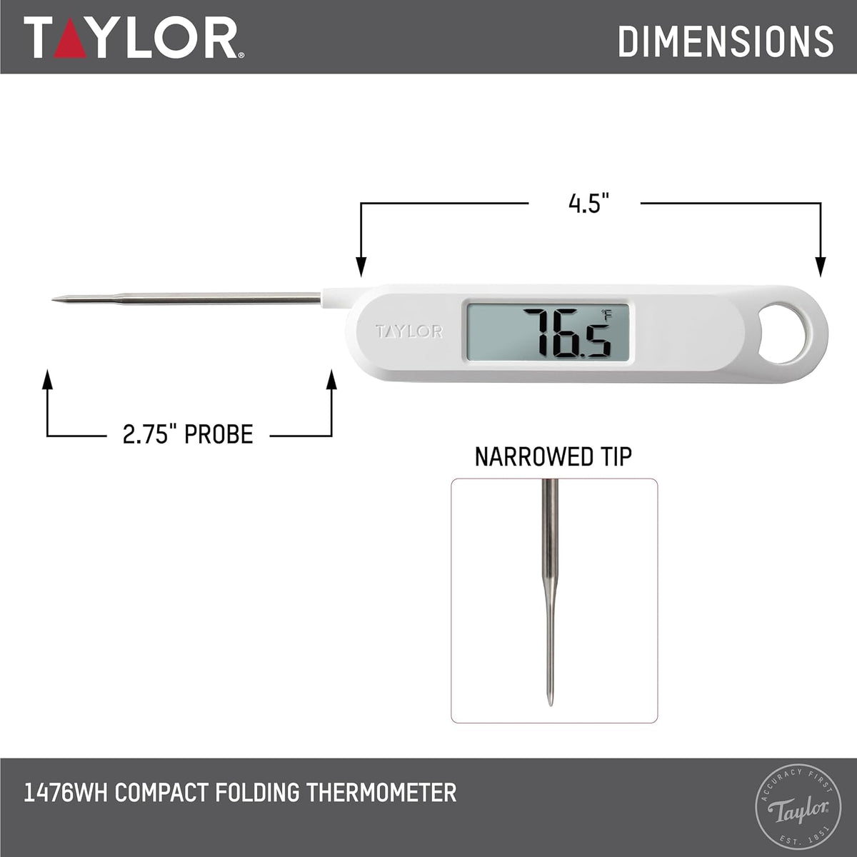 Taylor Digital Folding Stem Food Thermometer Black